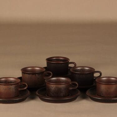 Arabia Ruska mokkakuppi, ruskea, 6 kpl, suunnittelija Ulla Procope,