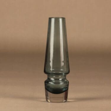 Riihimäen lasi maljakko, siniharmaa, kirkas, suunnittelija Tamara Aladin,