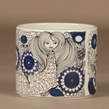 Arabia Pastoraali maljakko, sininen, musta, suunnittelija Esteri Tomula, serikuva, satuaihe