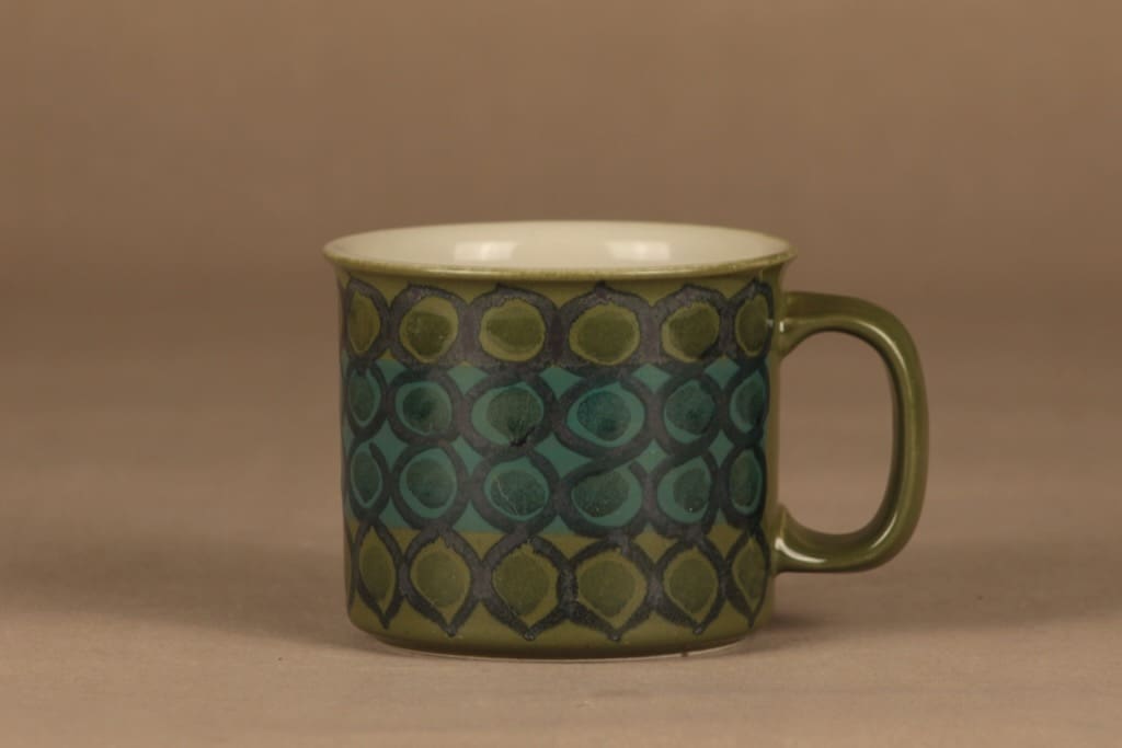 Arabia S kaakaomuki, käsinmaalattu, suunnittelija Korkeus 15.5 cm, käsinmaalattu, signeerattu