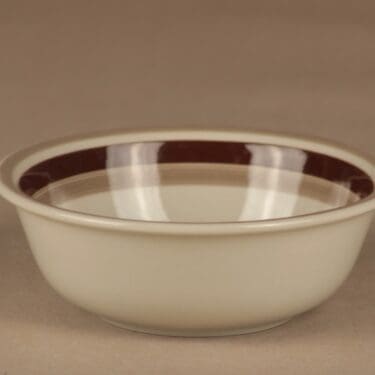 Arabia Pirtti aamiaiskulho, ruskea, vaalea, suunnittelija Raija Uosikkinen, raitakoriste