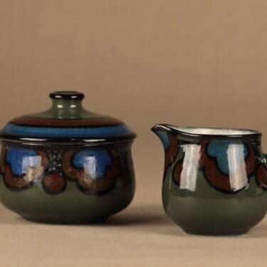 Arabia Kalevala sokerikko ja kermakko, käsinmaalattu, suunnittelija Anja Jaatinen-Winquist, käsinmaalattu, signeerattu, retro