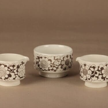 Arabia Gardenia sokerikko ja kermakko(2), harmaa, suunnittelija Esteri Tomula, kukka