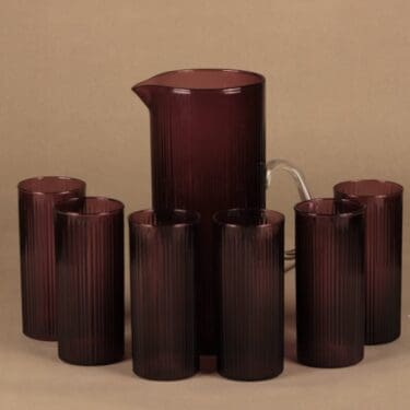 Iittala 2465/2065 kaadin ja lasit(6), lila, 1+6 kpl, suunnittelija Tapio Wirkkala,