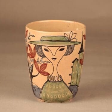 Kupittaan savi maljakko, käsinmaalattu suunnittelija Laila Zink