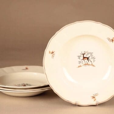 Arabia Kauris lautanen, syvä, 4 kpl, suunnittelija Tyra Lungren, syvä, siirtokuva