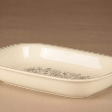 Arabia Krokus uunivuoka, mustavalkoinen, suunnittelija Esteri Tomula, kukka, serikuva