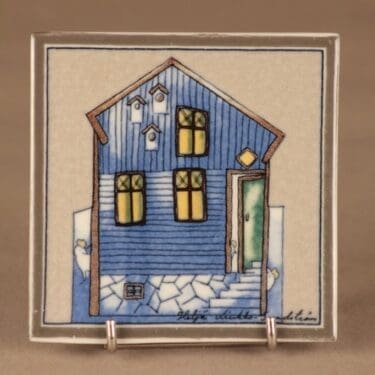 Arabia HLS seinälaatta, Lintujen talo, suunnittelija Heljä Liukko-Sundström, Lintujen talo, lintu, talo