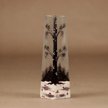 Riihimäen lasi maljakko, käsinmaalattu, suunnittelija tuntematon, käsinmaalattu