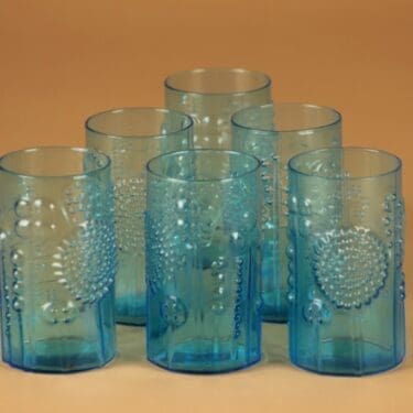 Nuutajärvi Flora lasi, turkoosi, 6 kpl, suunnittelija Oiva Toikka, 20 cl