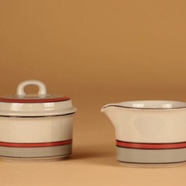 Arabia Aslak sokerikko ja kermakko, harmaa, oranssi, suunnittelija Inkeri Leivo,